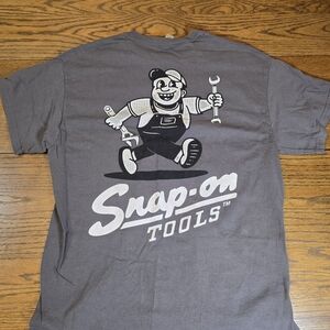 Snap On Tools Racing T Shirt Cartoon Mechanic Logo Graphic Mens Large Gray